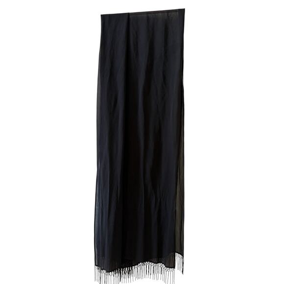 Charter Club Silk chiffon Dressy Scarf Wrap Black Beaded Tassel Detail - Picture 2 of 6